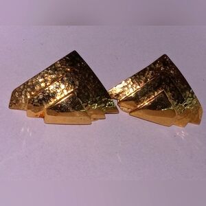 Vintage Monet clip on triple triangle gold tone fashionable earrings. CLASSY